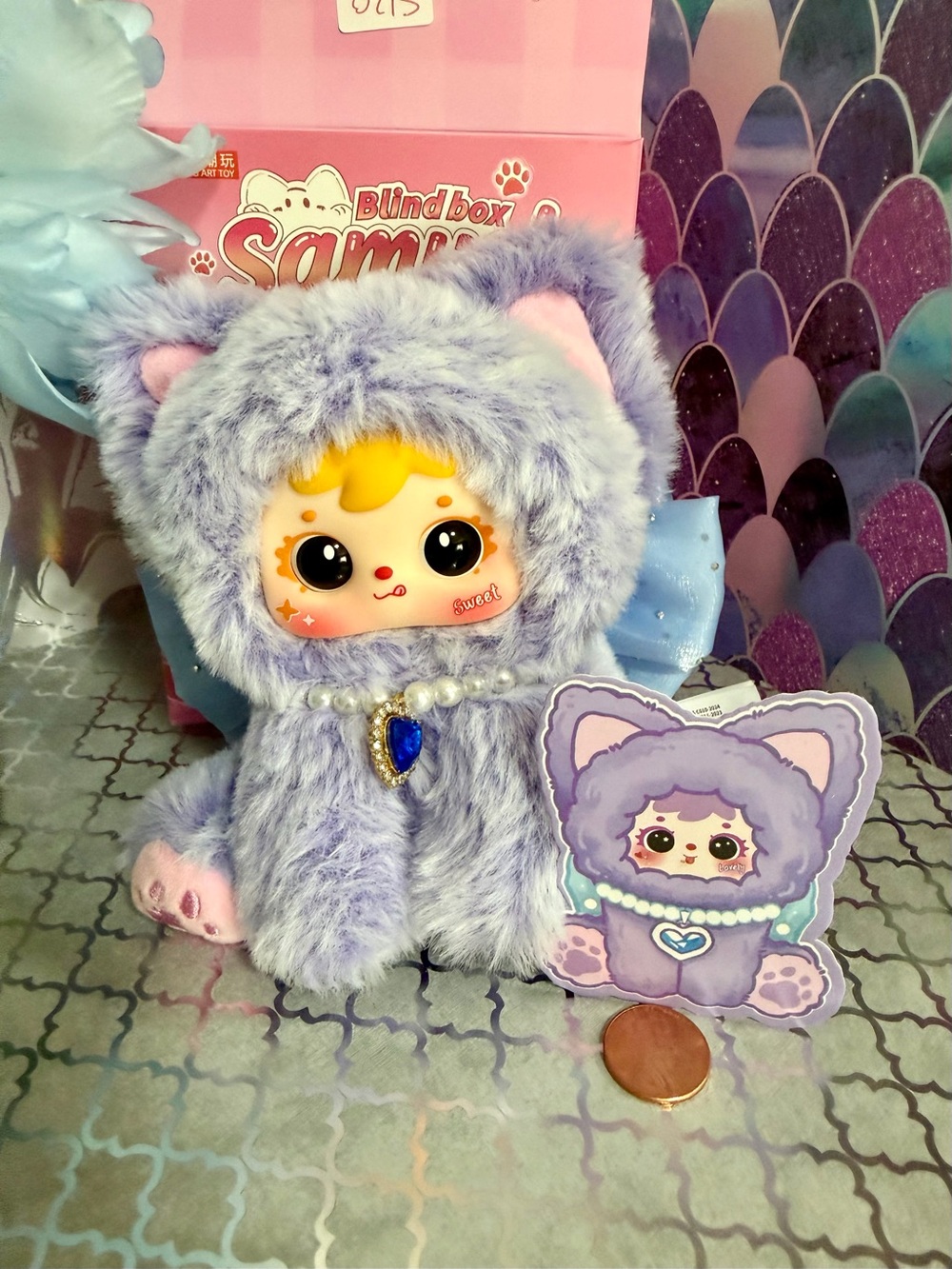 Samuel “Purple Plush Pearl Cat” Velvet Rainbow Meow Series Blind Box Bag Charm